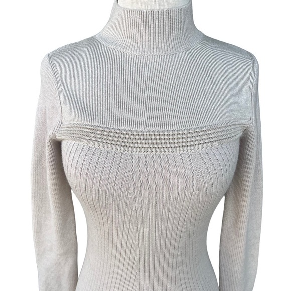 Reiss Zoe Ribbed Knit Sweater Dress Wool Blend Oatmeal NWOT - Picture 5 of 16
